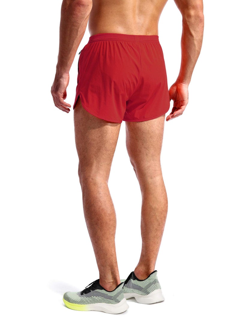 Pudolla Menâ€™s Running Shorts 3 Inch Quick Dry Gym Athletic Workout Shorts for Men with Zipper Pockets(Dark Red Small) - Image 4